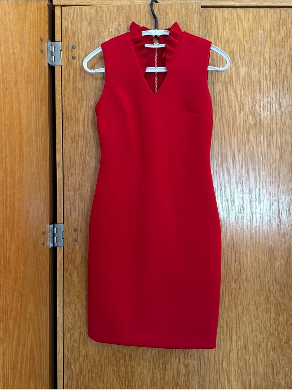 Calvin Klein Red Sleeveless Dress with Ruffle Neck